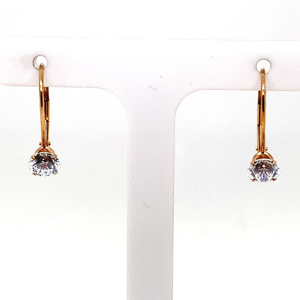 14KT Yellow Gold Round CZ Dangle Earrings